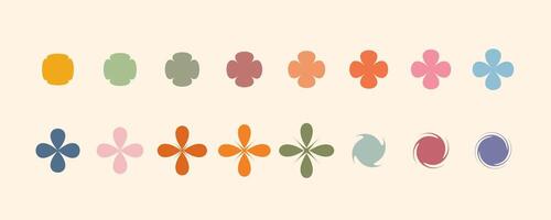 Minimalist geometric elements set, abstract bauhaus forms, groovy colors. Simple flower shape, basic form, trendy modern graphic element set vector