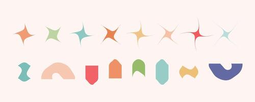 Minimalist geometric elements set, abstract bauhaus forms, groovy colors. Simple distorted star shape, basic form, trendy modern graphic element set vector