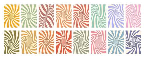 Groovy swirl stripe big set. Hand drawn groovy, hippie backgrounds. Y2k aesthetic. Distorted swirl stripes, warped streaks, fluid liquid lines, doodle waves. Swirl rectangle templates collection. vector