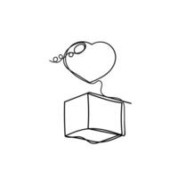 a drawing of a heart and a box continuous drawing vector