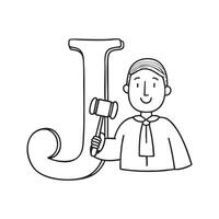 An illustration of Judge with letter J beside it vector