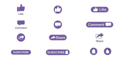 Collection of Social Media Interaction Buttons in Lilac. vector