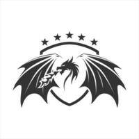 A black and white logo with a dragon and stars vector