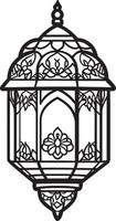 Lantern and Eid Mubarak concept outline in black style vector