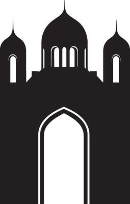 Minimalist black silhouette of a mosque in format