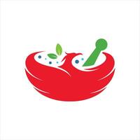 A red bowl with a spoon and a spoon in it vector