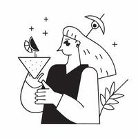 Clean Woman with a sparkling water bottle and a lemon twist symbolizing sparkling water advertisement with room for writing concept as A woman holding a bottle of sparkling water and a vector