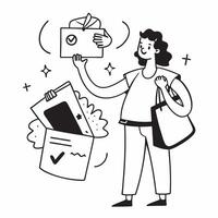 Clean Woman with a reusable bag and a plastic bag symbolizing shopping dos and donts with room for writing concept as A woman holding a reusable bag and a plastic bag representing dos a vector