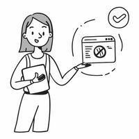 Clean Woman with a save button and a trash icon symbolizing digital dos and donts with room for writing concept as A woman holding a save button and a trash icon representing digital gu vector