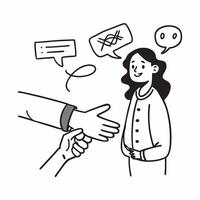 Clean Woman with a handshake and a crossed arms icon symbolizing etiquette dos and donts with ample space for text concept as A woman demonstrating a handshake and crossed arms icon rep vector