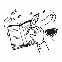 Clean Writer with a best selling book and a quill representing literary success with space for text concept as A writer holding a best selling book and a quill indicating literary succe vector