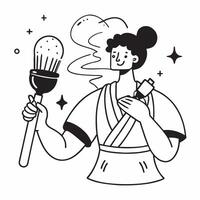 Clean Woman with a bottle of matcha latte and a matcha whisk symbolizing matcha latte advertisement with ample space for text concept as A woman holding a bottle of matcha latte and a m vector
