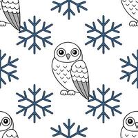Clean Winter snowflakes and snowy owls seamless tile pattern with mystical winter elements concept as Mystical snowy owls paired with winter snowflakes create a seamless tile pattern wit vector