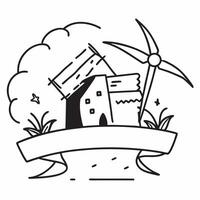 Clean Wind turbine and an eco friendly building symbolizing sustainable energy and architecture with ample space for text concept as A wind turbine and an eco friendly building represen vector