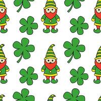 Clean Whimsical leprechauns and shamrocks seamless tile pattern with vibrant green hues concept as Whimsical leprechauns amidst shamrocks create seamless tile pattern with vibrant green vector