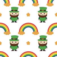 Clean Whimsical leprechauns and rainbow pots of gold seamless tile pattern with playful colors concept as Playful colors highlight whimsical leprechauns amidst rainbow pots of gold in se vector