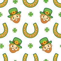Clean Whimsical leprechauns and lucky horseshoes seamless tile pattern with playful accents concept as Playful accents highlight whimsical leprechauns and lucky horseshoes in seamless ti vector