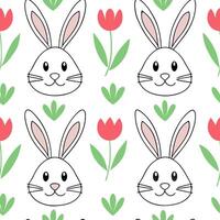 Clean Whimsical Easter rabbits and tulips seamless tile pattern with playful spring elements concept as Playful spring elements like whimsical Easter rabbits and tulips create seamless t vector