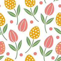Clean Whimsical Easter eggs and tulips seamless tile pattern with playful pastel colors concept as Playful pastel colors highlight whimsical Easter eggs and tulips in seamless tile patte Set 2 vector