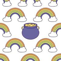 Clean Whimsical pots of gold and rainbows seamless tile pattern with vibrant colors concept as Vibrant colors highlight whimsical pots of gold and rainbows in seamless tile pattern in P vector