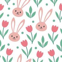 Clean Whimsical Easter bunnies and tulips seamless tile pattern with playful spring colors concept as Playful spring colors highlight whimsical Easter bunnies and tulips in seamless tile vector