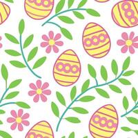 Clean Whimsical Easter eggs and spring flowers seamless tile pattern with vibrant colors concept as Vibrant colors highlight whimsical Easter eggs intertwined with spring flowers in seam vector