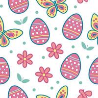 Clean Whimsical Easter eggs and butterflies seamless tile pattern with colorful spring accents concept as Colorful spring accents highlight whimsical Easter eggs and butterflies in seaml vector
