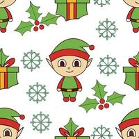 Clean Whimsical Christmas elves and gifts seamless tile pattern with playful holiday elements concept as Playful Christmas elves and gifts create whimsical seamless tile pattern with fes Set 2 vector