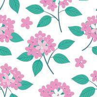 Clean Watercolor inspired spring flower seamless pattern with hydrangeas and azaleas for soft interiors concept as Soft watercolor patterns featuring hydrangeas and azaleas for calming s vector