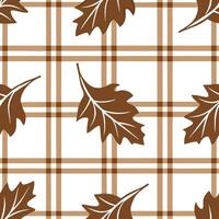 Clean Warm toned autumn plaid and leaf seamless tile pattern with rustic textures concept as Autumn plaid in warm tones combined with leaves create a cozy rustic seamless tile pattern pe vector