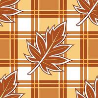 Clean Warm toned plaid and leaf seamless tile pattern with autumn inspired colors and textures concept as Autumn inspired warm tones in plaid and leaf patterns create a cozy seamless til vector