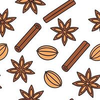 Clean Warm autumn spices seamless tile pattern with cinnamon sticks nutmeg and cloves concept as Cinnamon sticks nutmeg and cloves in warm autumn tones create a cozy spices seamless tile vector