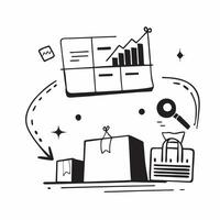 Clean Warehouse system and warehouse analytics icon with space for text and graphics on a white background concept as A modern warehouse system and warehouse analytics icon design featur vector
