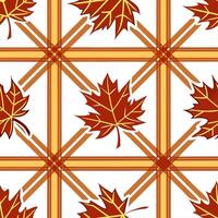 Clean Warm plaid and leaf seamless tile pattern with autumn inspired colors for a cozy fall look concept as Autumn inspired colors and plaid patterns combine in a warm cozy seamless tile vector