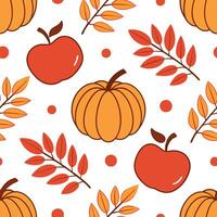 Clean Warm autumn harvest seamless tile pattern with pumpkins cornstalks and colorful leaves concept as Pumpkins cornstalks and colorful leaves in warm tones create a warm autumn harvest vector
