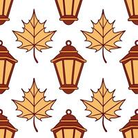 Clean Warm autumn lanterns and leaves seamless tile pattern with cozy textures and colors concept as Autumn lanterns and warm leaves create a cozy seamless tile pattern with rich texture vector