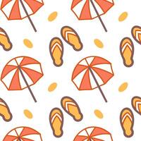 Clean Warm summer seamless tile pattern with beach umbrellas and sandals for sunny vacation spots concept as Beach umbrellas and sandals in a seamless tile pattern designed for sunny vac vector