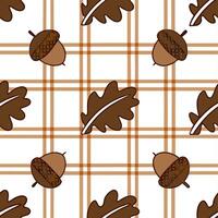 Clean Warm autumn plaid and acorns seamless tile pattern with rustic textures concept as Autumn plaid combined with warm acorns create a rustic seamless tile pattern with cozy textures f vector