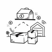 Clean Warehouse system and scanner icon with copy space for website banners concept as A sleek warehouse system and scanner icon with generous copy space suitable for creating eye catchi vector