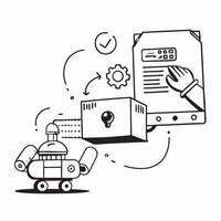 Clean Warehouse robot and a logistics software symbolizing robotic warehouse integration in double exposure with copy space concept as A warehouse robot blended with logistics software vector