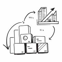 Clean Warehouse racks and a profitability graph symbolizing logistics profitability in double exposure with copy space concept as Warehouse racks blended with a profitability graph repr vector