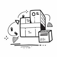 Clean Warehouse interior and inventory icon with space for text on a white background concept as A sleek warehouse interior and inventory icon with ample space for text on a white backgr vector