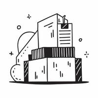 Clean Warehouse exterior and shipping container icon with copy space for promotional materials concept as An artistic rendering of a warehouse exterior and a shipping container icon with vector