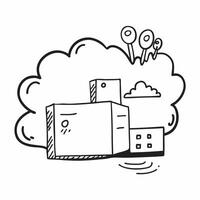 Clean Warehouse icon and cloud symbol with ample space for text and graphics concept as An iconographic warehouse icon and cloud symbol design offering ample space for both text and grap vector