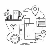 Clean Warehouse dashboard and supply chain icon with ample space for text and graphics concept as An iconographic warehouse dashboard and supply chain icon design offering ample space fo vector