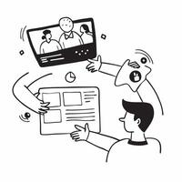 Clean Virtual team collaborating on a digital platform concept as A illustration of a virtual team collaborating on a digital platform using a 3 color scheme to emphasize remote t vector