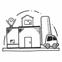 Clean Warehouse building and forklift icon with ample copy space for logistics themes concept as A illustration of a warehouse building and a forklift icon with ample copy space i vector