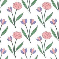 Clean Vintage spring garden seamless pattern with peonies and irises for nostalgic garden spaces concept as Nostalgic peonies and irises seamlessly patterned for a vintage inspired sprin Set 2 vector