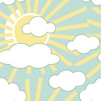 Clean Vibrant spring sky seamless tile pattern with bright sun and light clouds for a refreshing spring day concept as Bright sun and light clouds form a vibrant spring sky creating a se vector