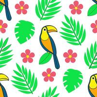 Clean Vibrant summer seamless tile pattern with tropical birds and exotic flowers for lush garden spaces concept as Tropical birds and exotic flowers in a seamless pattern for creating a vector